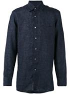 Canali - Plain Shirt - Men - Linen/flax - M, Blue, Linen/flax
