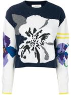Pringle Of Scotland Floral Instarsia Knitted Jumper - Blue