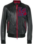 Dolce & Gabbana Patch Leather Bomber Jacket - Black