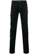 Philipp Plein Distressed Patch Slim-fit Jeans - Black
