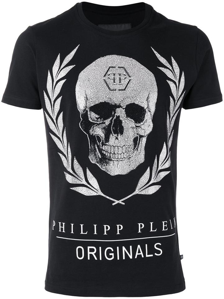 Philipp Plein Bone T-shirt, Men's, Size: Large, Black, Cotton/crystal
