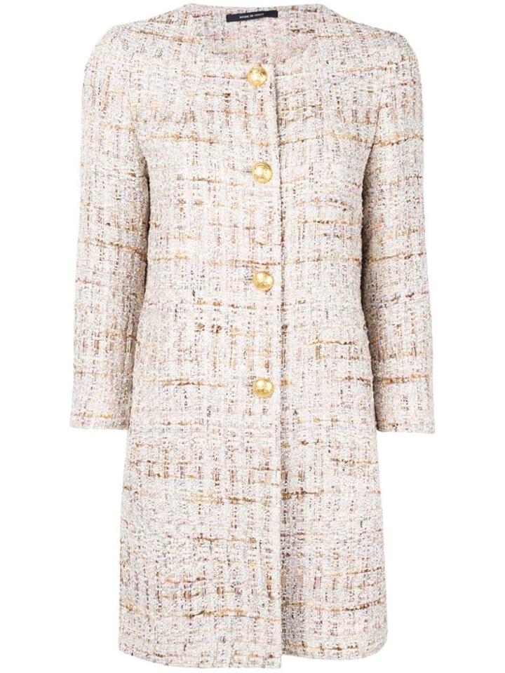 Tagliatore Buttoned Tweed Coat - Neutrals