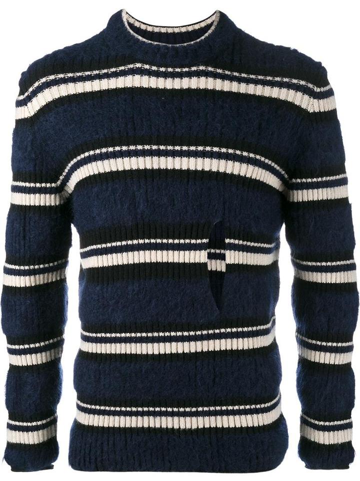 Helen Lawrence Striped Split Jumper, Men's, Size: Small, Blue, Polyamide/mohair/wool/lambs Wool