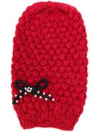 Twin-set - Chunky Knit Bow Beanie - Women - Cotton/acrylic - One Size, Red, Cotton/acrylic