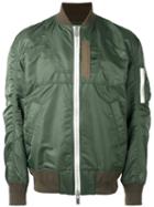 Sacai Paneled Bomber Jacket, Men's, Size: 3, Green, Nylon/cotton/cupro/polyester