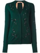 No21 Floral Sequin Embellished Cardigan, Women's, Size: 42, Green, Polyester/pvc/virgin Wool