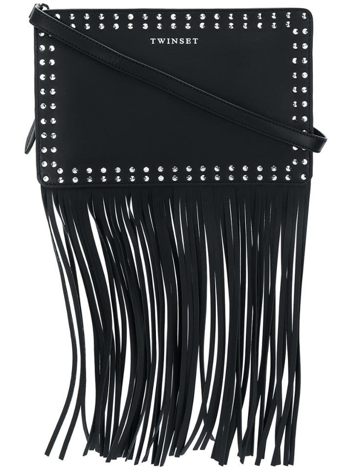 Twin-set Fringed Studded Shoulder Bag - Black