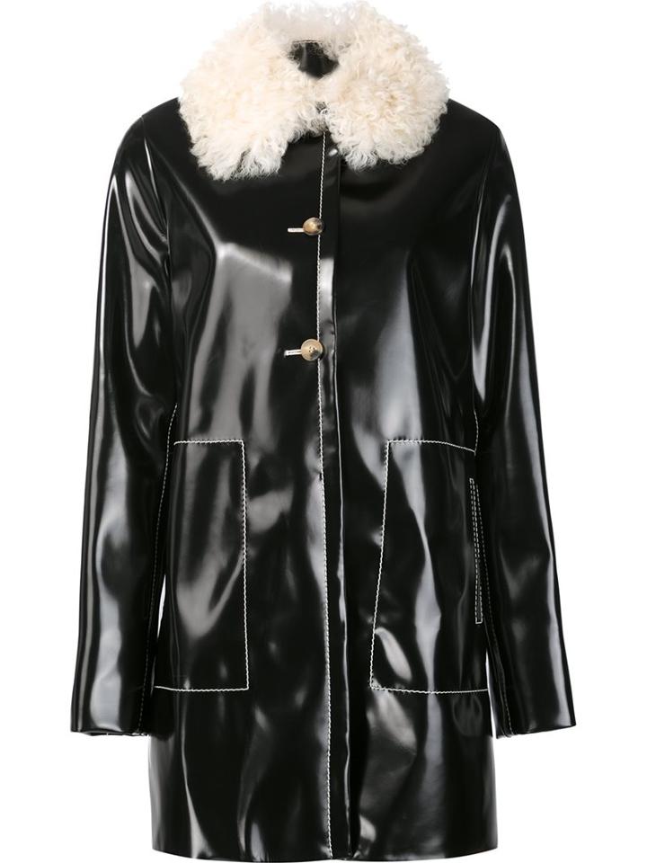 Proenza Schouler Shearling Collar Coat, Women's, Size: 8, Black, Polyester/polyurethane