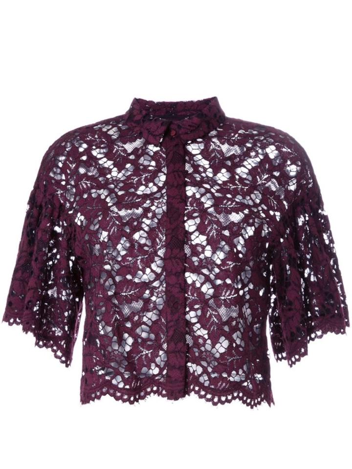 Le Ciel Bleu Leaf Lace Cropped Shirt