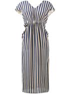 Fendi V-neck Stripe Dress, Women's, Size: 42, Nude/neutrals, Silk
