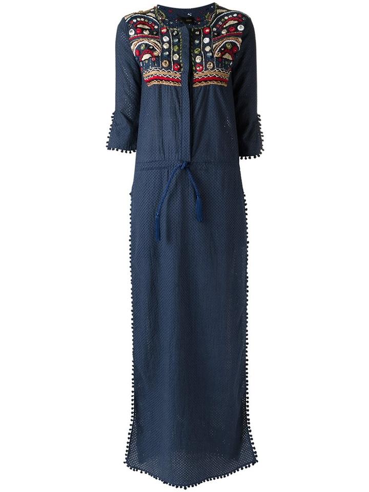 Andrea Bogosian Embroidered Long Dress, Women's, Size: Medium, Blue, Cotton