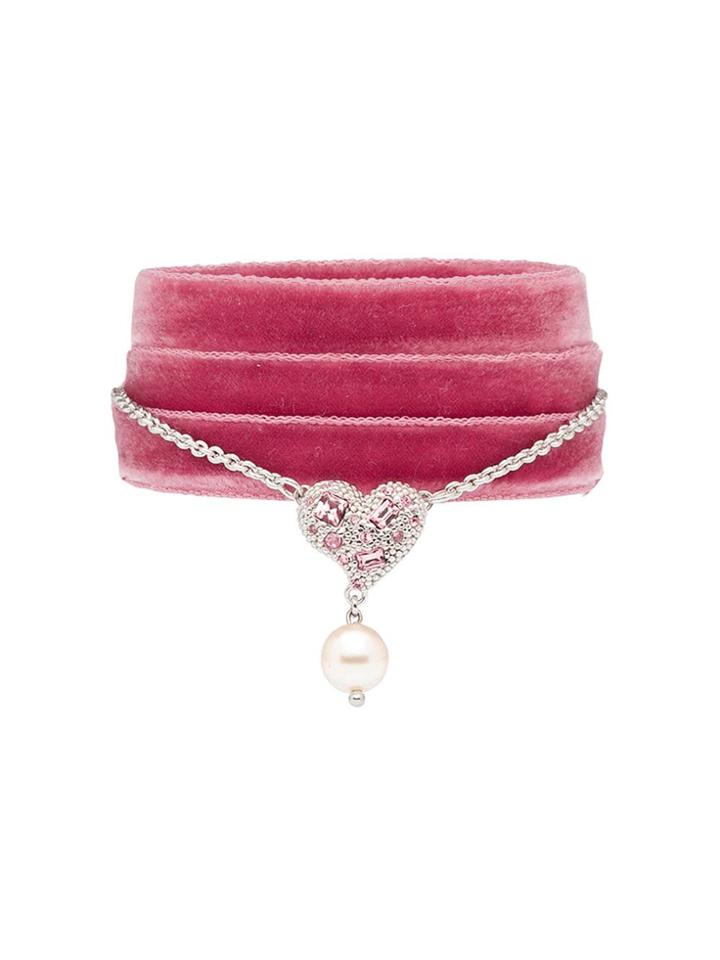 Miu Miu Heart Charm Ribbon Bracelet - Pink & Purple