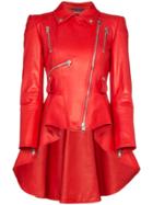 Alexander Mcqueen Asymmetric Ruffle Leather Jacket - Red