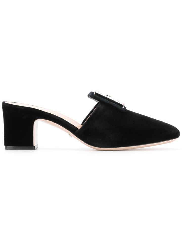Gucci Iridescent Logo Buckle Mules - Black