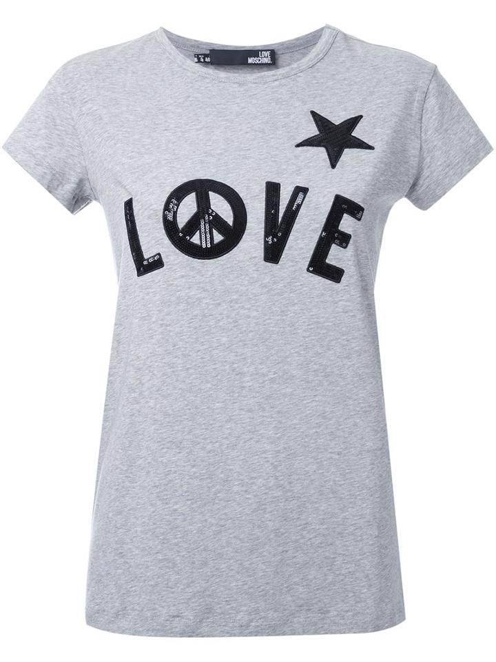 Love Moschino Sequin-embellished T-shirt, Women's, Size: 38, Grey, Cotton/spandex/elastane