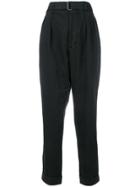 Officine Generale Belted Tapered Trousers - Black