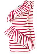 Balmain Asymmetrical Flounced Knit Dress - Red