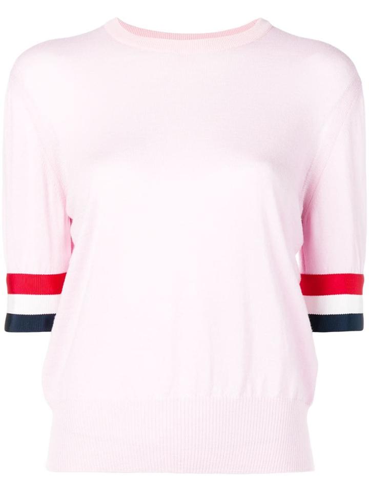 Thom Browne Rwb Cuff Fine Merino Tee - Pink