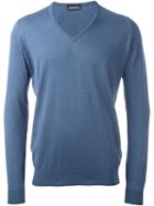 John Smedley V-neck Sweater, Men's, Size: Xl, Blue, Cotton