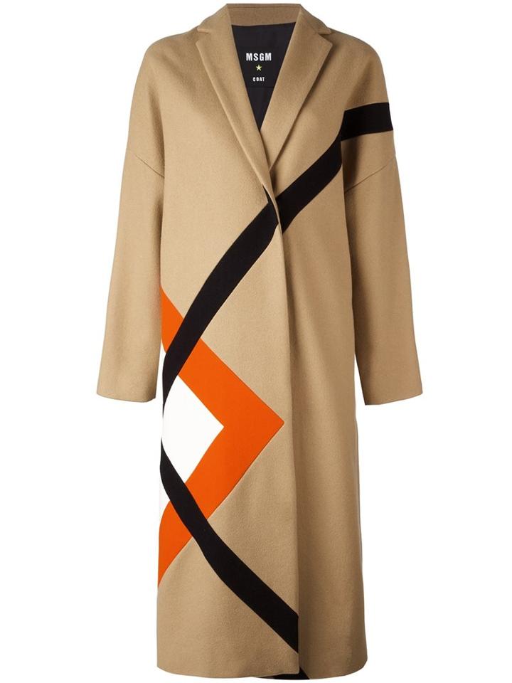 Msgm Geometric Pattern Mid Coat, Women's, Size: 44, Brown, Polyamide/viscose/wool