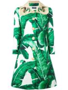 Dolce & Gabbana Banana Leaf Print Brocade Coat, Women's, Size: 42, Green, Cotton/silk/spandex/elastane