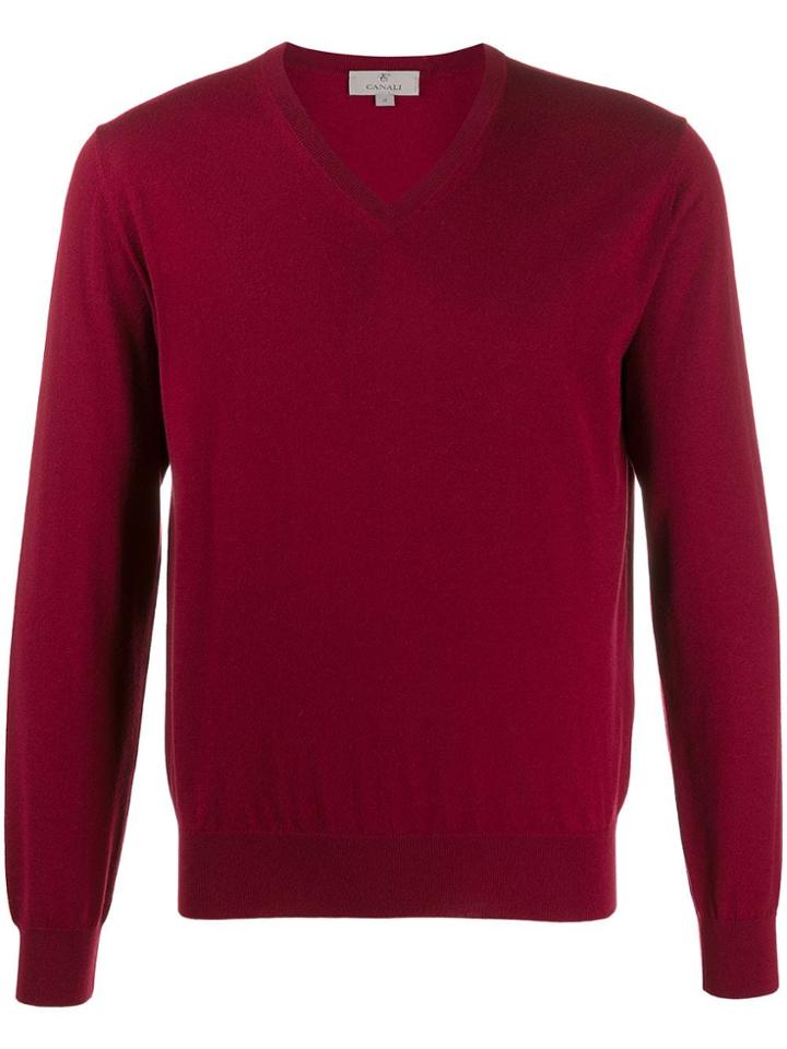Canali V-neck Cashmere Jumper - Red