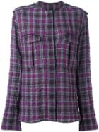 Haider Ackermann Collarless Checked Shirt, Women's, Size: 34, Pink/purple, Wool/alpaca/cotton