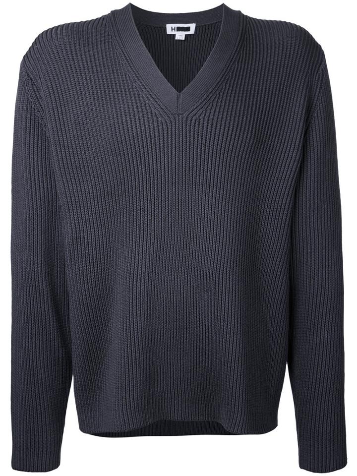 H Beauty & Youth - Ribbed Detail Jumper - Men - Cotton/polyester - L, Grey, Cotton/polyester