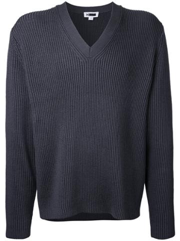 H Beauty & Youth - Ribbed Detail Jumper - Men - Cotton/polyester - L, Grey, Cotton/polyester