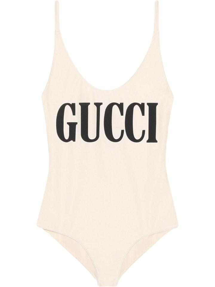 Gucci Sparkling Swimsuit With Gucci Print - Neutrals