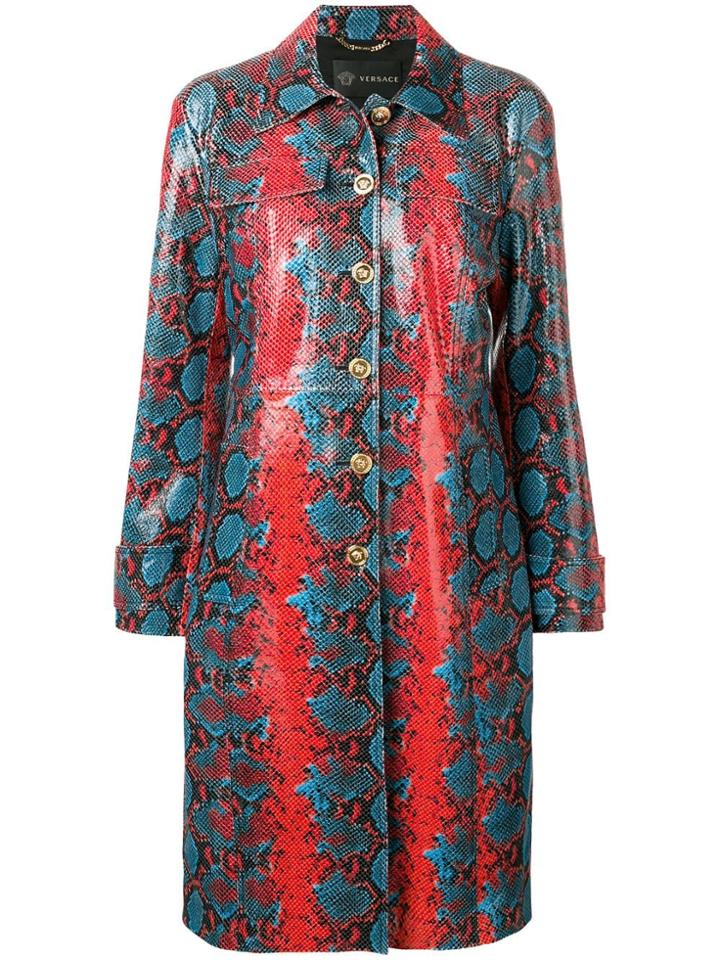 Versace Python Printed Leather Coat - Red