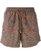 Etro Paisley Print Swim Shorts, Men's, Size: Xl, Brown, Nylon