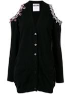 Moschino Bejeweled Cold Shoulder Cardigan - Black