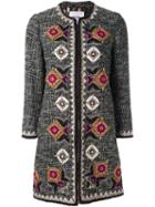 Bazar Deluxe Geometric Embroidery Tweed Coat, Women's, Size: 44, Black, Cotton/polyester/acrylic/spandex/elastane