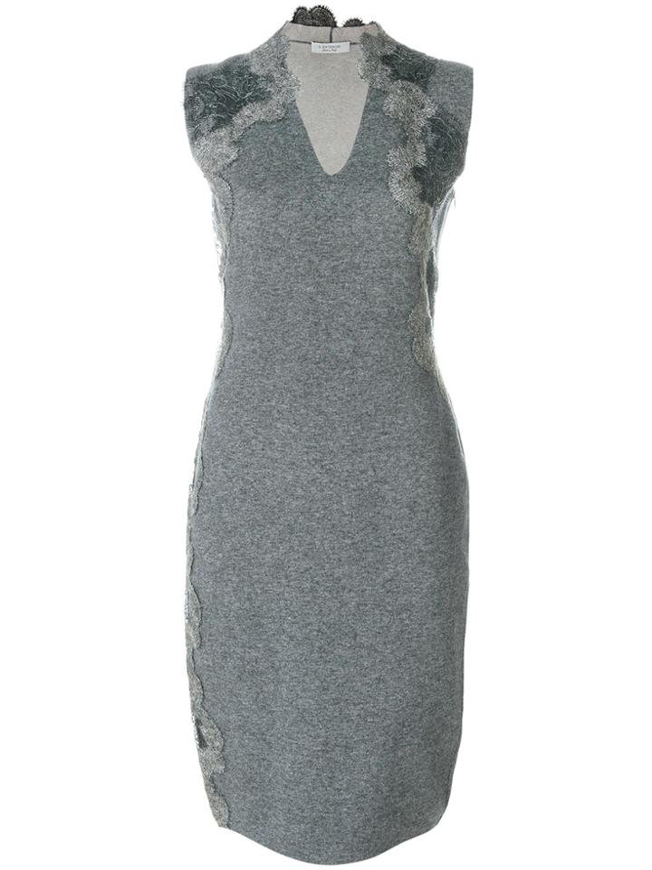 D.exterior V-neck Fitted Dress - Grey