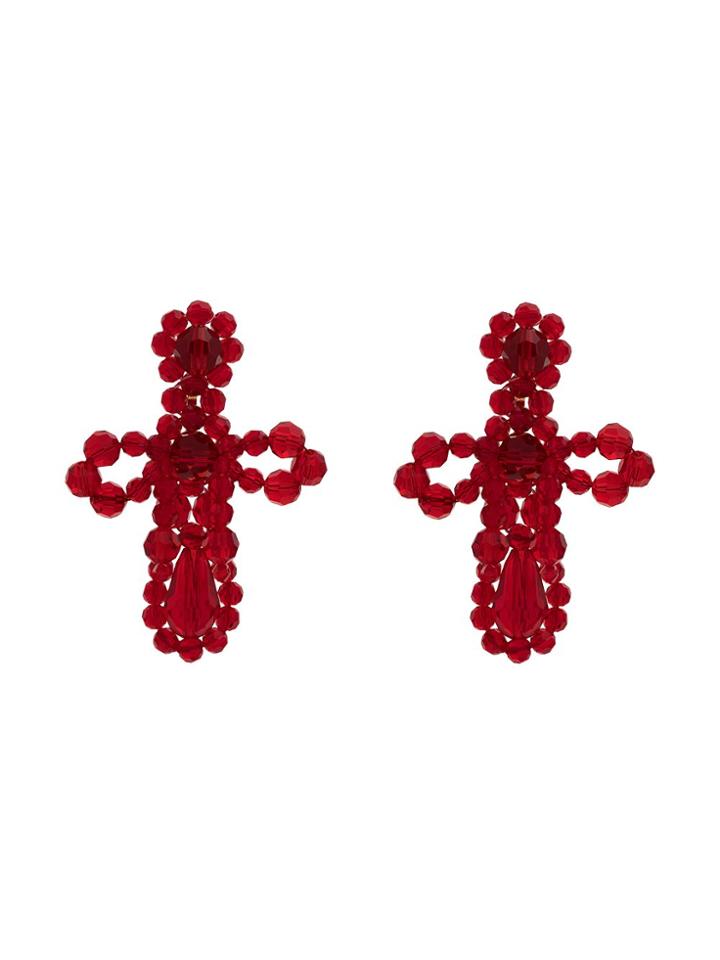 Simone Rocha Red Crystal Flower Pattern Drop Earrings - White