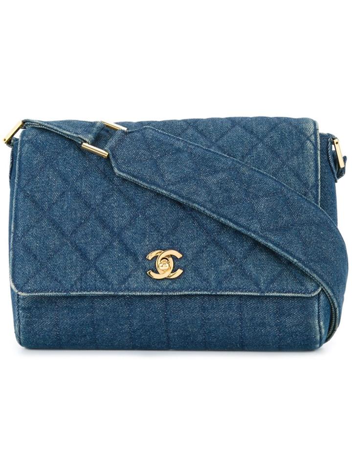 Chanel Pre-owned Quilted Denim Shoulder Bag - Blue