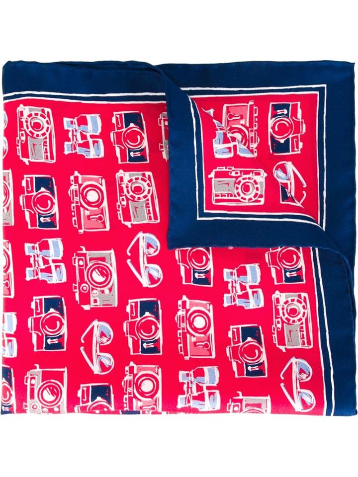Kiton Sketch Print Pocket Square, Men's, Blue, Silk