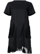 Sacai Fringed T-shirt Dress - Black