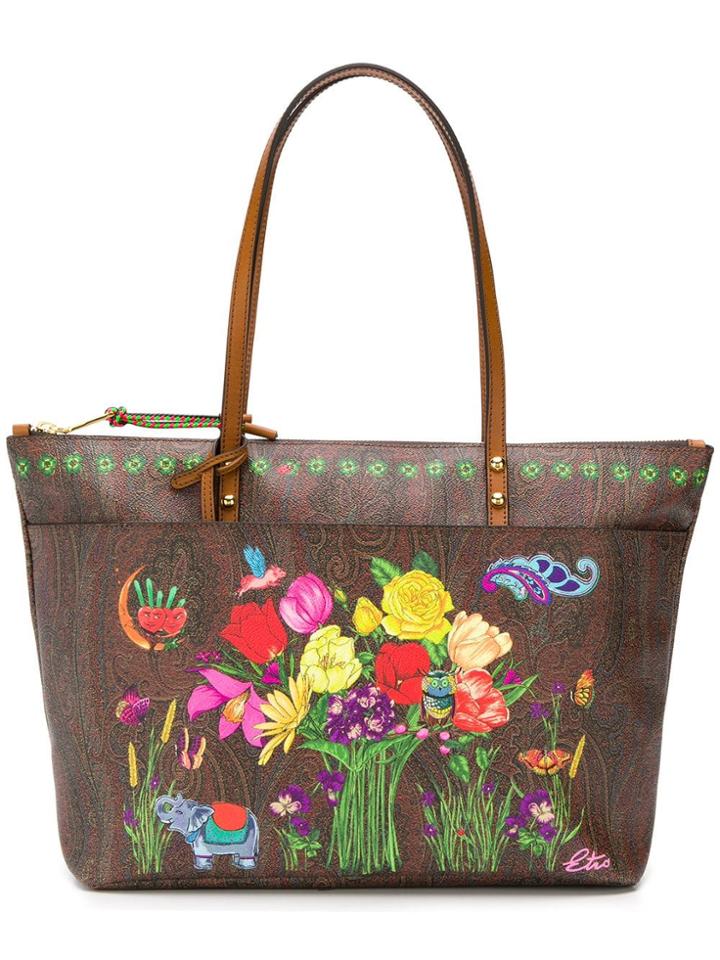 Etro Floral Print Tote Bag - Brown