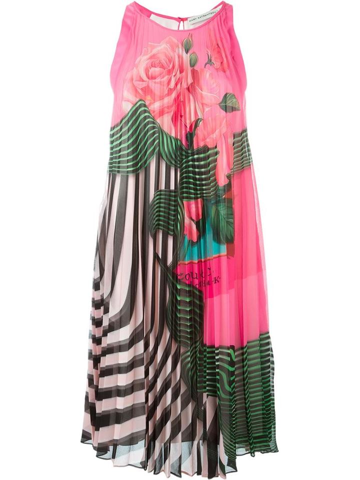 Mary Katrantzou Pleated Rose Print Dress