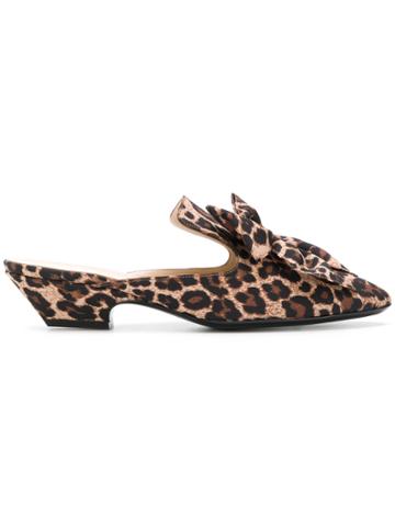 Les Chaussons De La Belle Leopard Print Bow Mules - Brown