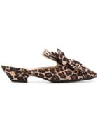 Les Chaussons De La Belle Leopard Print Bow Mules - Brown