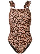 Rixo London Leopard Print Swimsuit - Brown