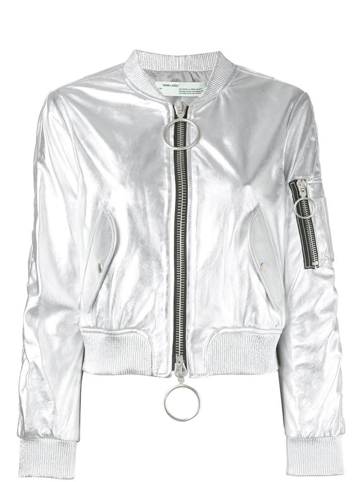 Off-white - Zipped Jacket - Women - Lamb Skin/viscose - S, Grey, Lamb Skin/viscose