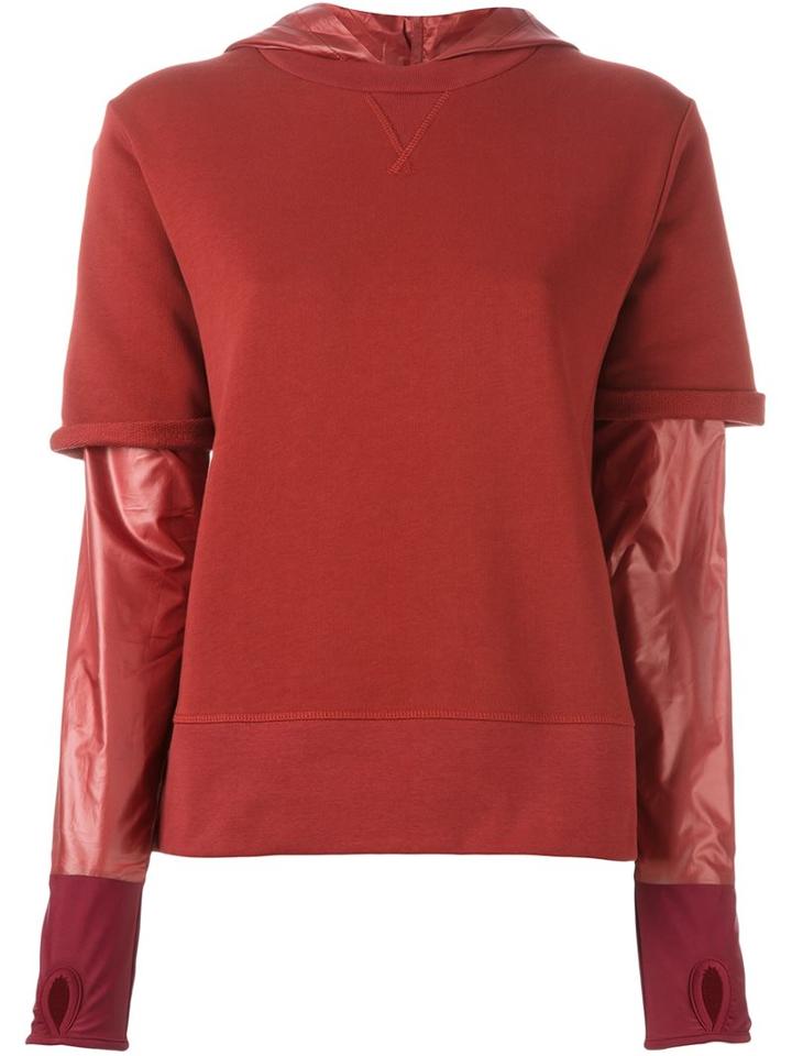 Mm6 Maison Margiela Layered Effect Hoodie, Women's, Size: Small, Red, Cotton/polyamide/spandex/elastane