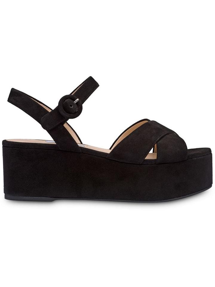 Prada Crossover Platform Sandals - Black