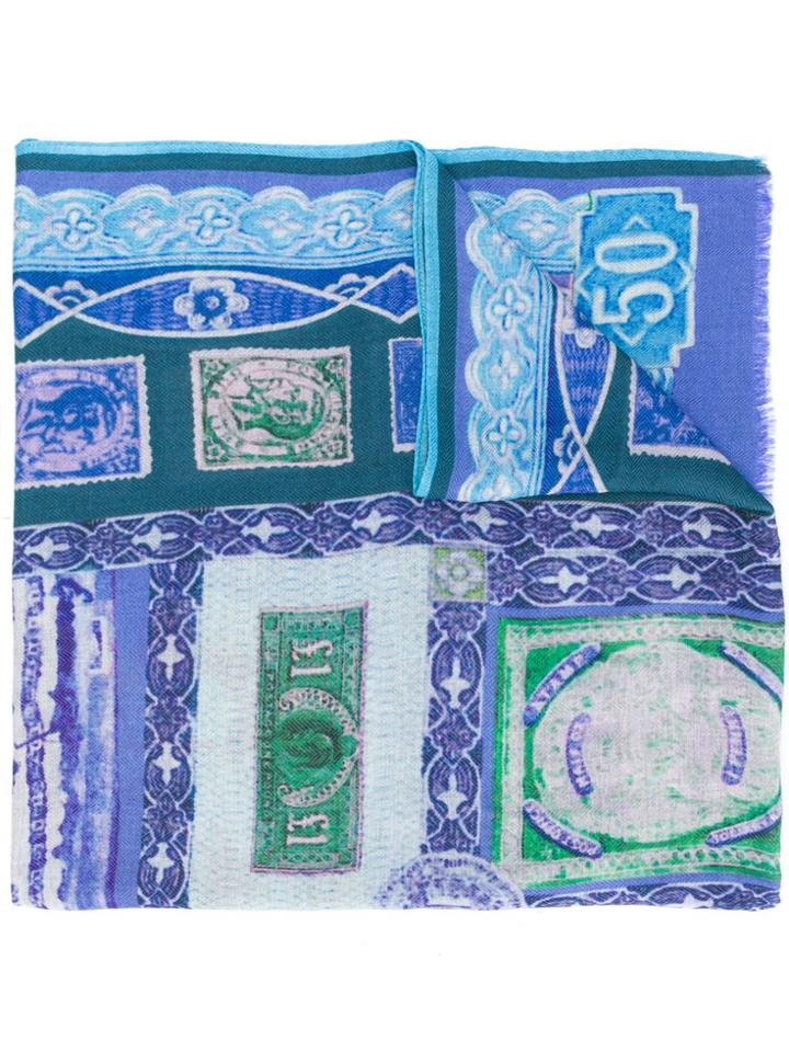 Etro Money Fringed Scarf - Blue