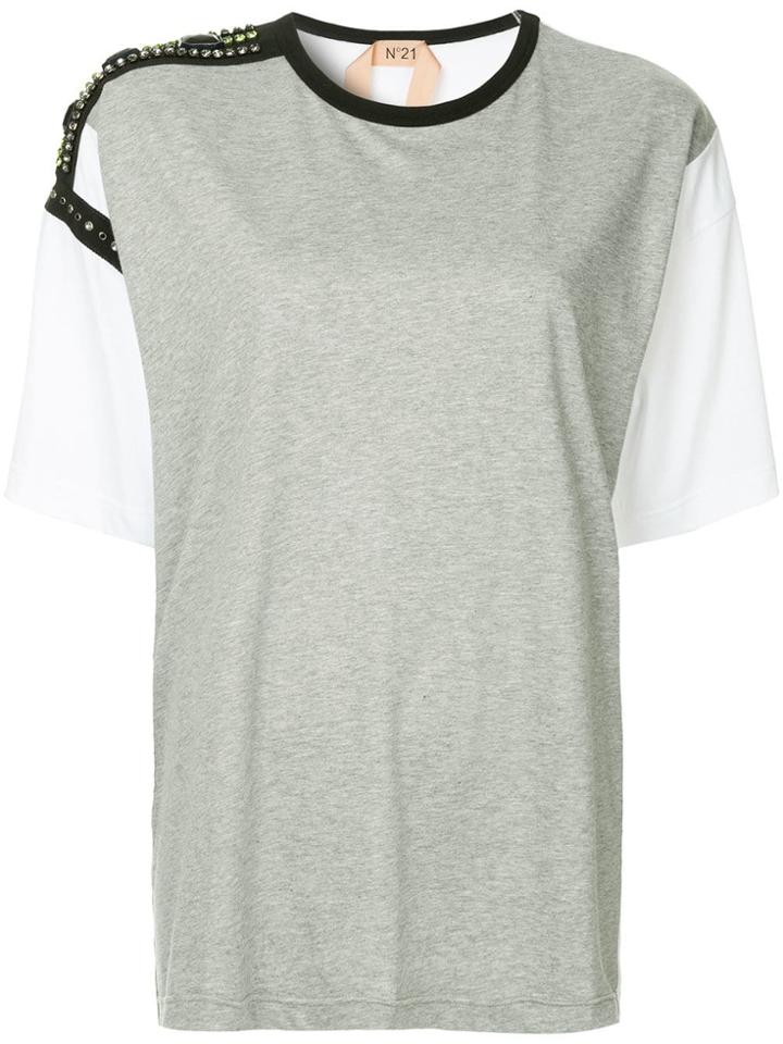 No21 Embellished Shoulder T-shirt - Grey