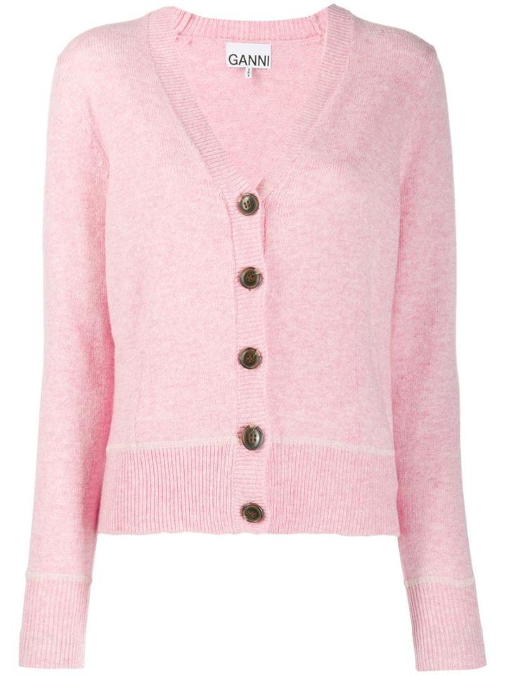 Ganni Rib-knit Trimmed Cardigan - Pink